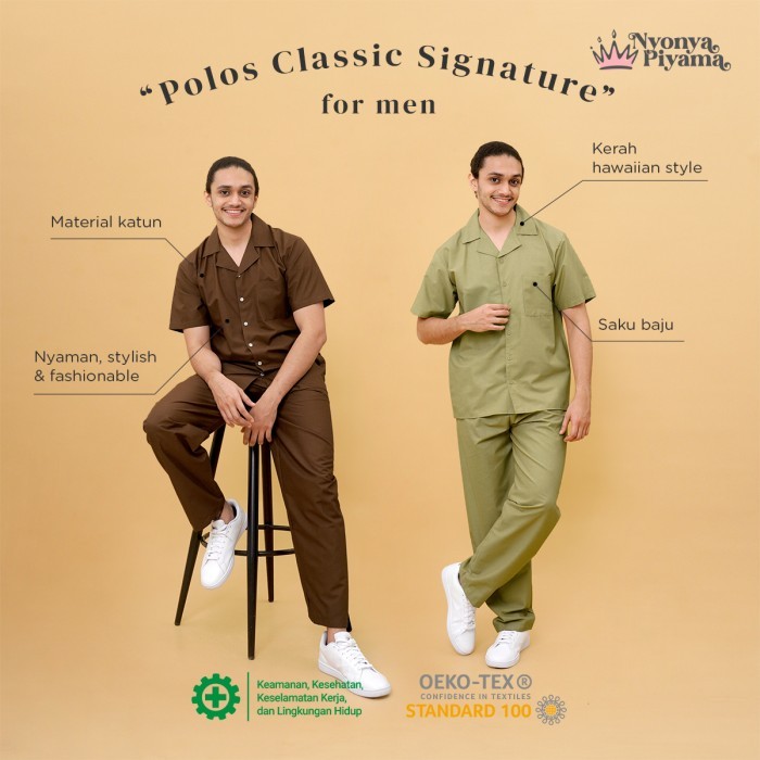 Nyonya Piyama Katun Piyama Celana Panjang Pria - Polos Classic