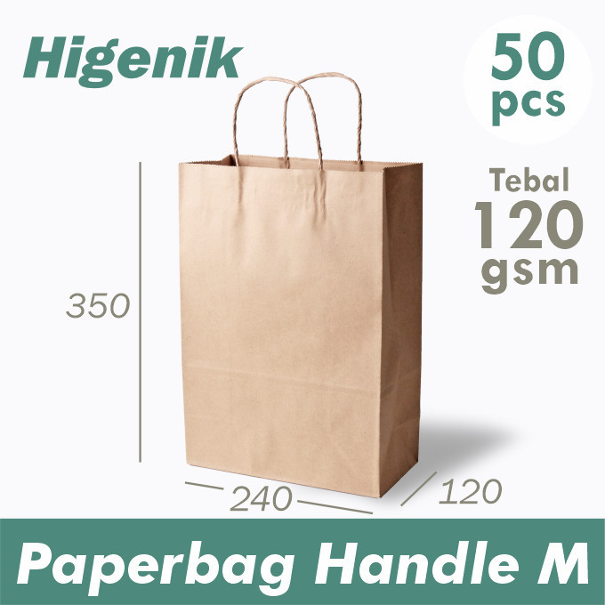 

Shopping Bag Size M / Paper Bag Handle Brown Kraft Coklat isi 50 Lembar