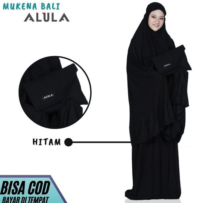MUKENA BALI HITAM ALULA DEWASA ADEM KATUN RAYON POLOS PREMIUM