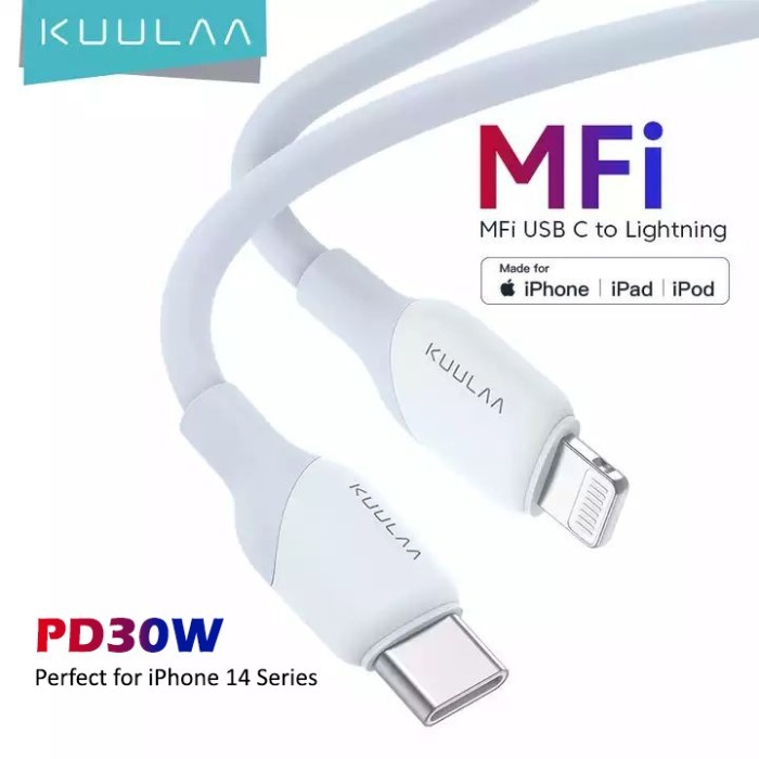 Terlaris Produk Kuulaa Silicone Usb-C to Lightning MFi Cable PD 30W Fast iPhone/ Kabel