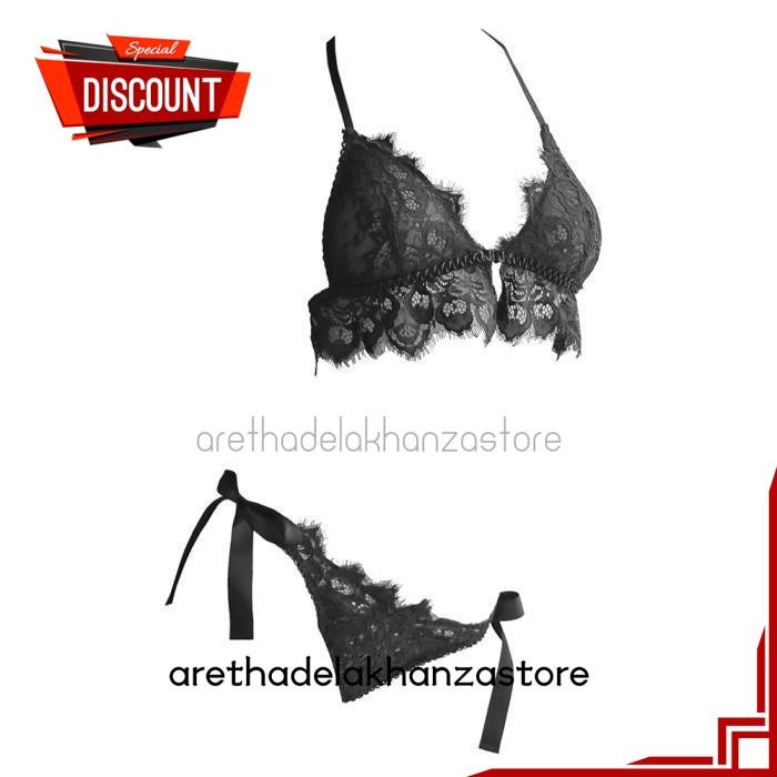 PAKAIAN DALAM BRA SET BRALETTE SEXY HOT BH CD IKAT SAMPING LACE TRANSPARAN HITAM SEKSI BEST SELLER B
