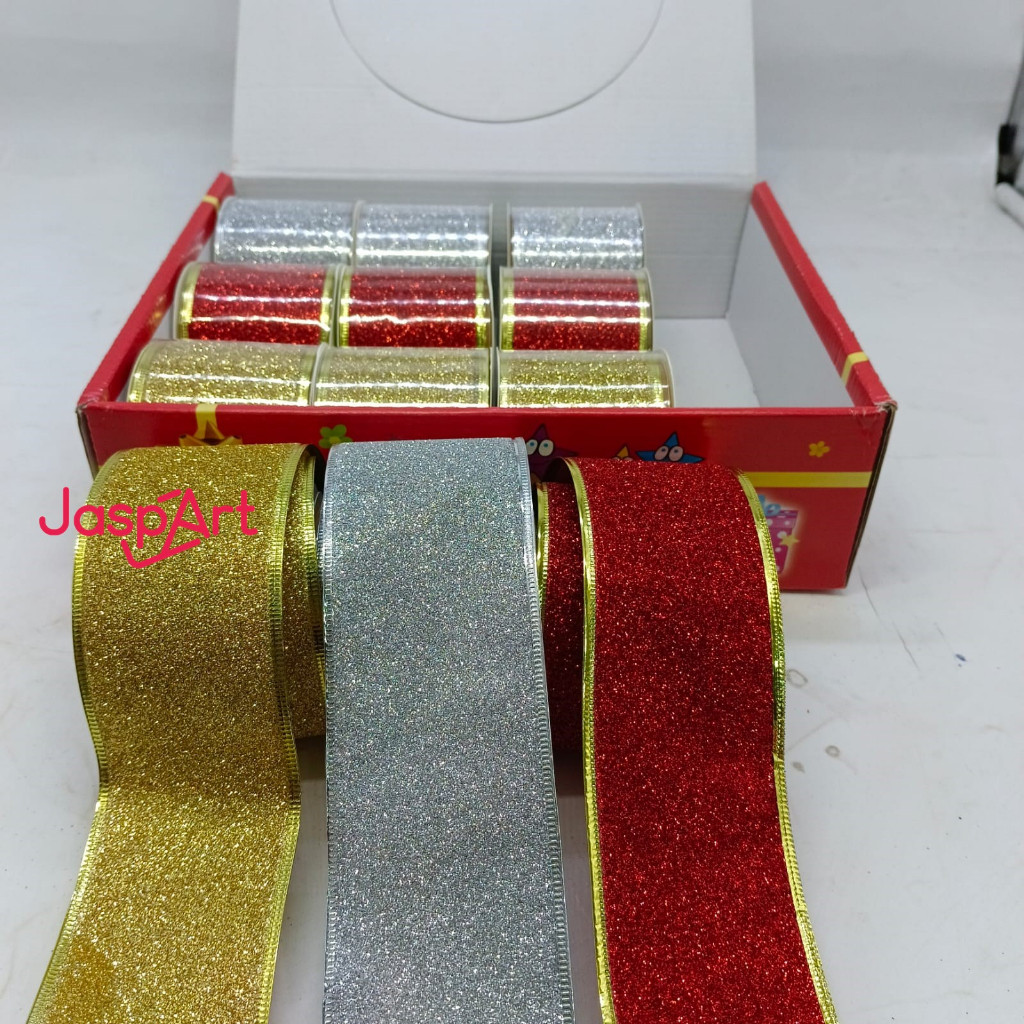 

12.12 PITA GLITTER NATAL PINGGIR KAWAT PITA PARCEL PITA CHRISTMAS PITA HIASAN LEBAR BESAR 5 cm dan