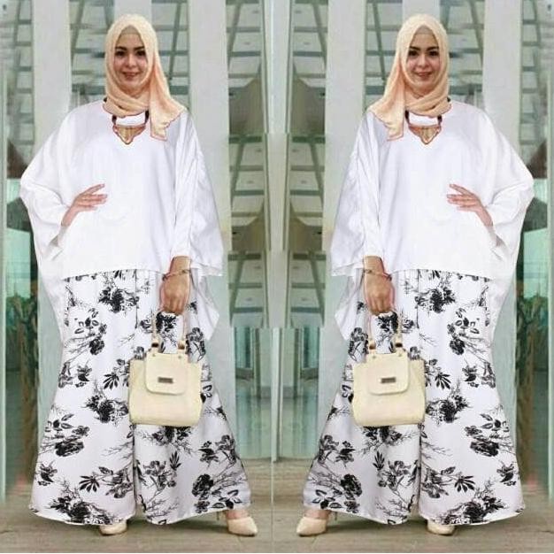Baru Baju Busana Muslim Setelan Kulot Wanita Cdx Aurel Batwing Set White