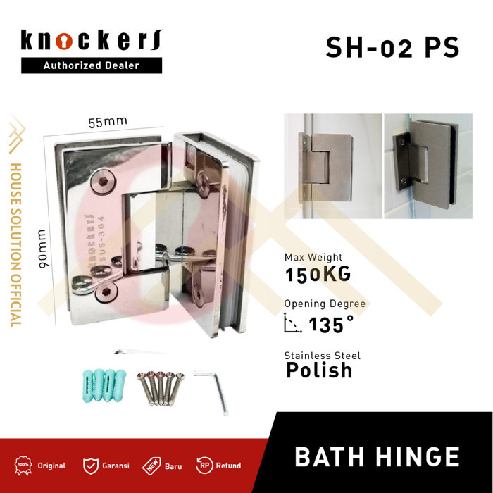 Knockers Engsel Pintu Kaca Kamar Mandi Bath Hinge 135 Derajat - Polish