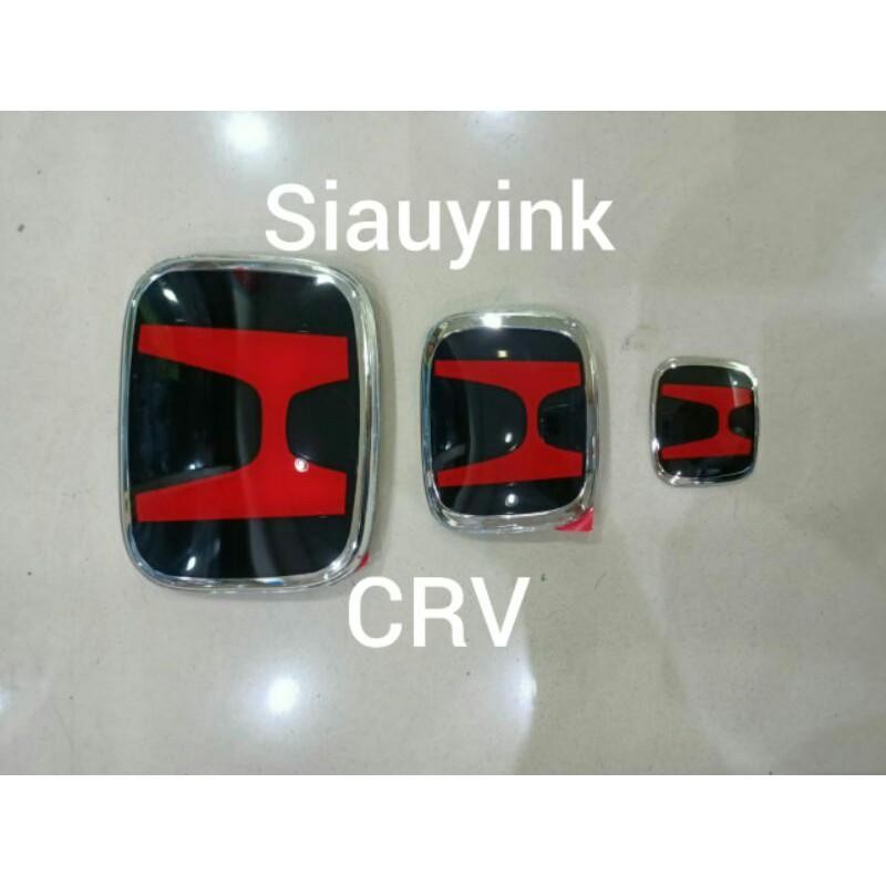 Logo Emblem Honda + Logo Stir Crv Turbo Hitam Merah