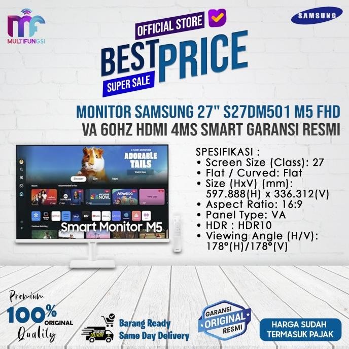 

Monitor Samsung 27" S27DM501 M5 FHD VA 60Hz HDMI 4Ms Smart Garansi Resmi