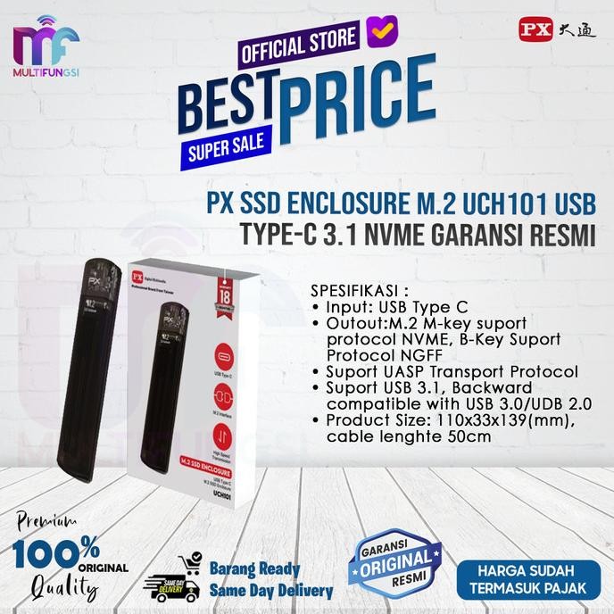 

PX SSD Enclosure M.2 UCH101 USB Type-C 3.1 NVME Garansi Resmi