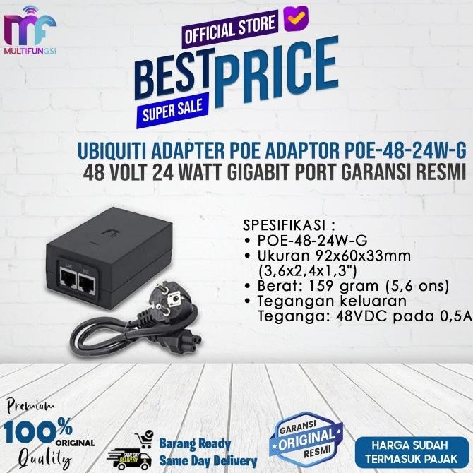 

Ubiquiti Adapter PoE Adaptor POE-48-24W-G 48 Volt 24 Watt Gigabit Port Garansi Resmi