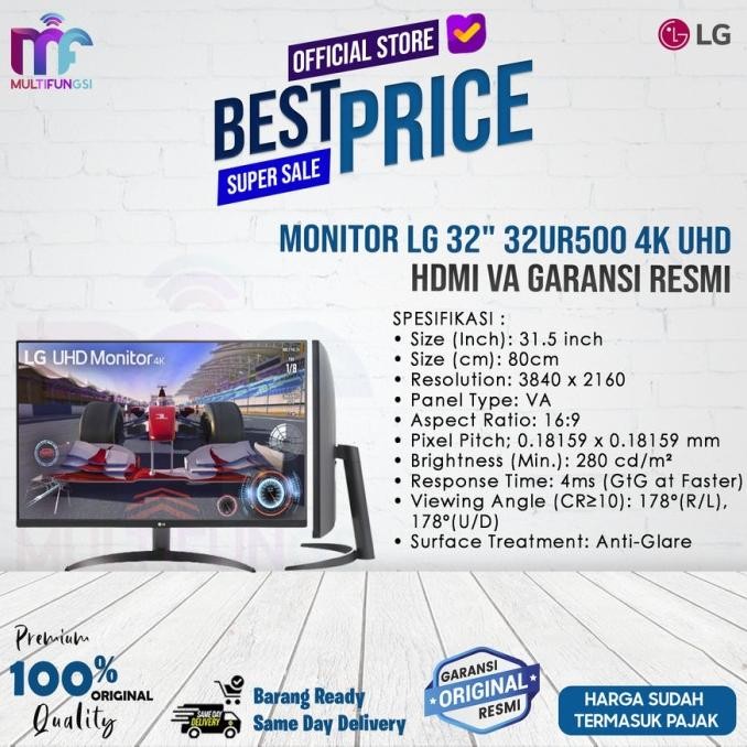

Monitor LG 32" 32UR500 4K UHD HDMI 4ms AMD FreeSync Garansi Resmi
