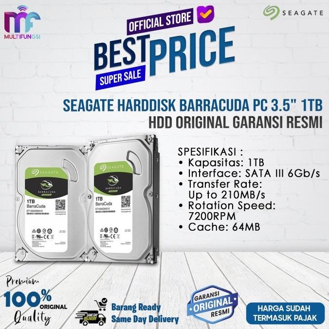 

Seagate Harddisk Barracuda PC 3.5" 1TB HDD Original Garansi Resmi