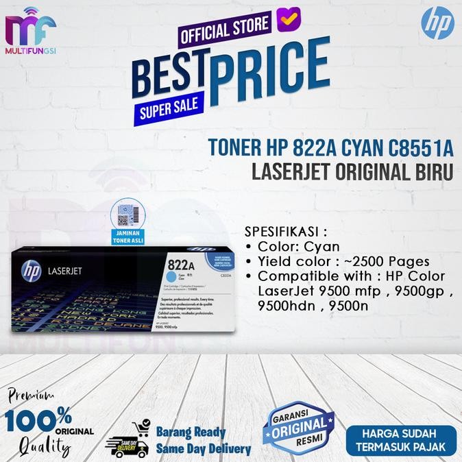

Toner HP 822A Cyan C8551A Laserjet Original Biru