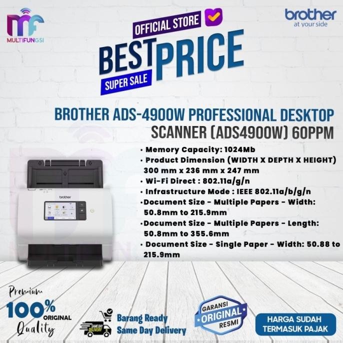 

Scanner Brother ADS-4900W Professional Desktop (Pengganti ADS3600W)