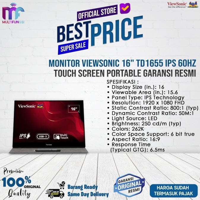 

Monitor Viewsonic 16" TD1655 IPS 60Hz Touch Screen Portable Garansi Resmi