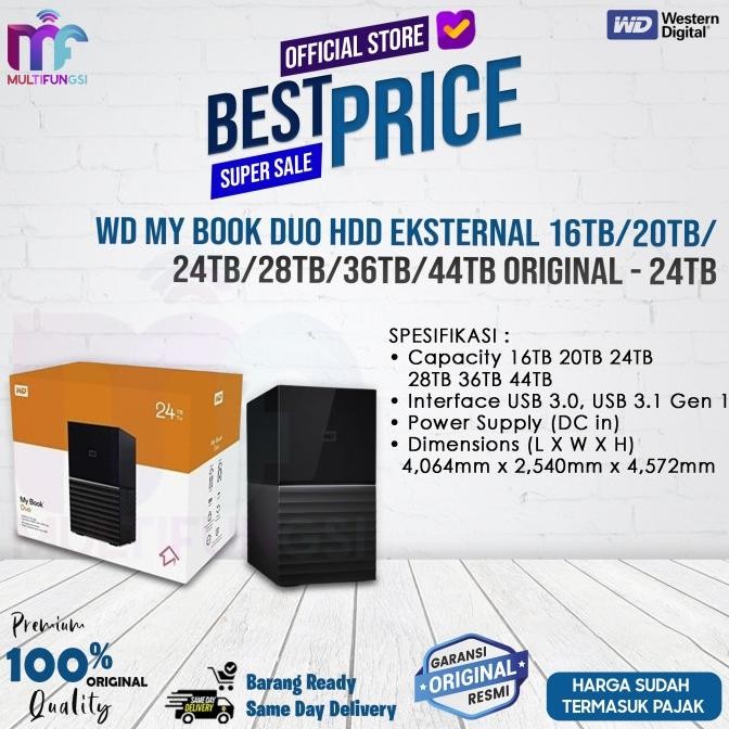 WD My Book Duo HDD Eksternal 16TB/20TB/24TB/28TB/36TB/44TB Original