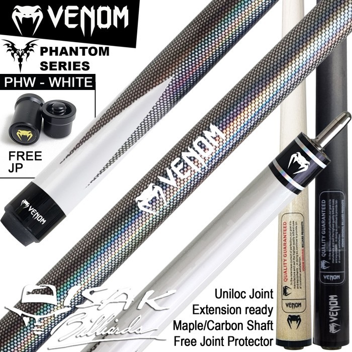 VENOM PHANTOM WHITE CUE PHW - UNILOC EXTENSION BUMPER STICK BILLIARD