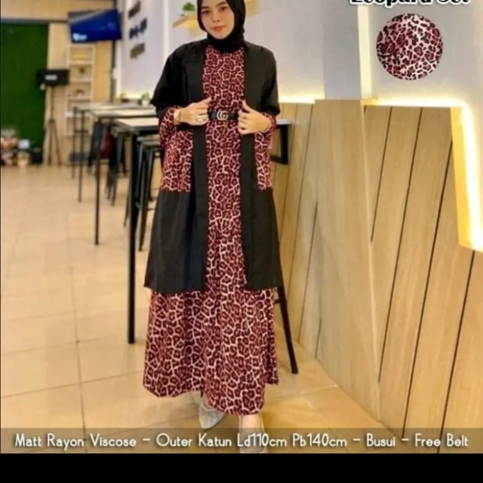 Gamis baju baju muslim wanita dewasa leopard