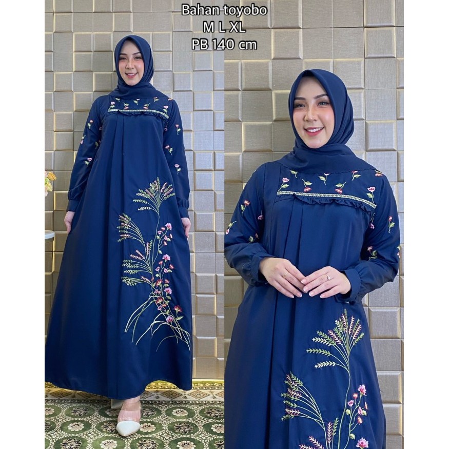 Baju Gamis Wanita Dewasa Bahan Bagus Adem Dan Quality Import - Biru, M