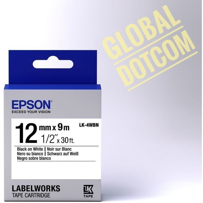 

Epson label 12mm black on white 9m labelworks tape cartridge LK-4WBN