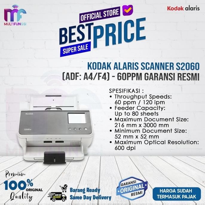 

Kodak Alaris Scanner S2060 (ADF: A4/F4) - 60ppm Garansi Resmi