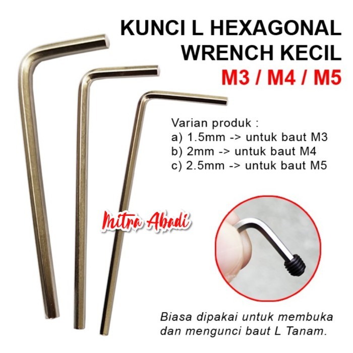 Kunci L Hexagonal Kecil / Hex Key Wrench Untuk Baut L Tanam New 100 % Original