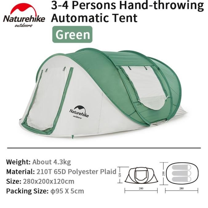 Tenda Pop Up Automatic Naturehike Cnh22Zp006 / Tenda 3-4 Person