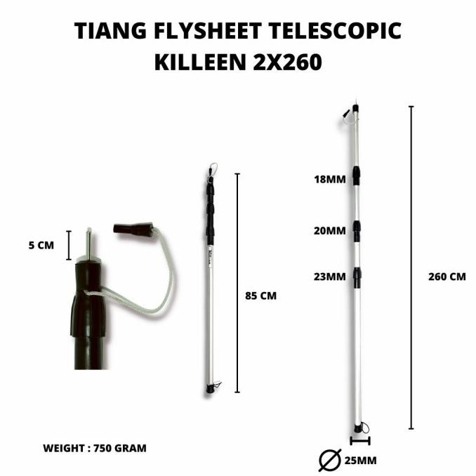 Tiang Flysheet Teleskopik Double Alumunium 260 Cm For Bivak Tenda
