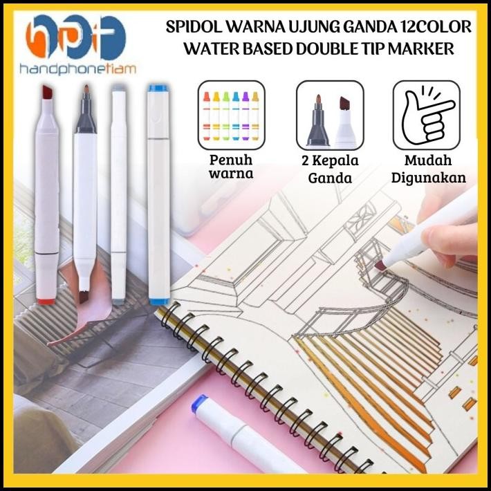 

Spidol Warna Ujung Ganda 12Color Water Based Double Tip Marker 2 Sisi