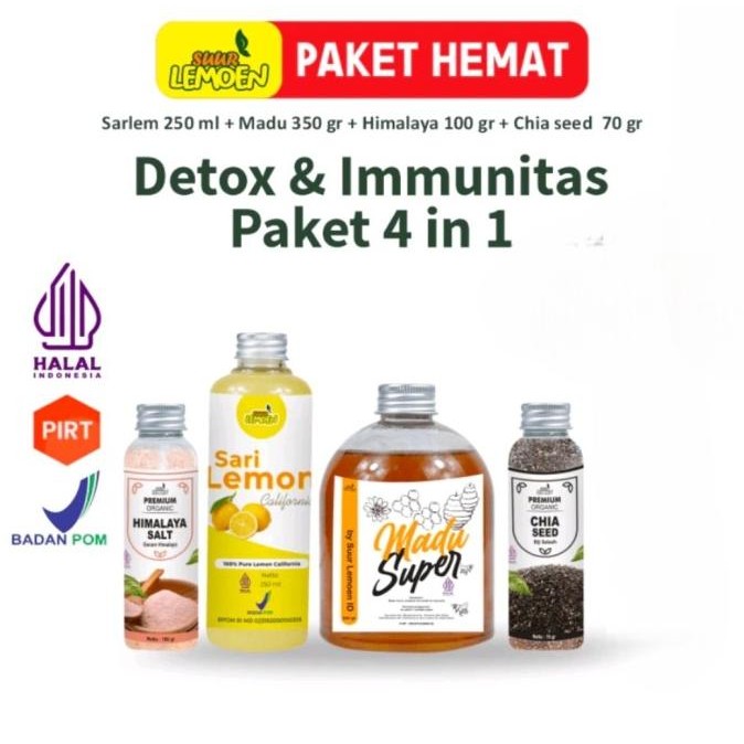 

Premium ! Paket Detox Diet Imunitas Sari Lemon Murni Madu Chia Seeds Garam Salt