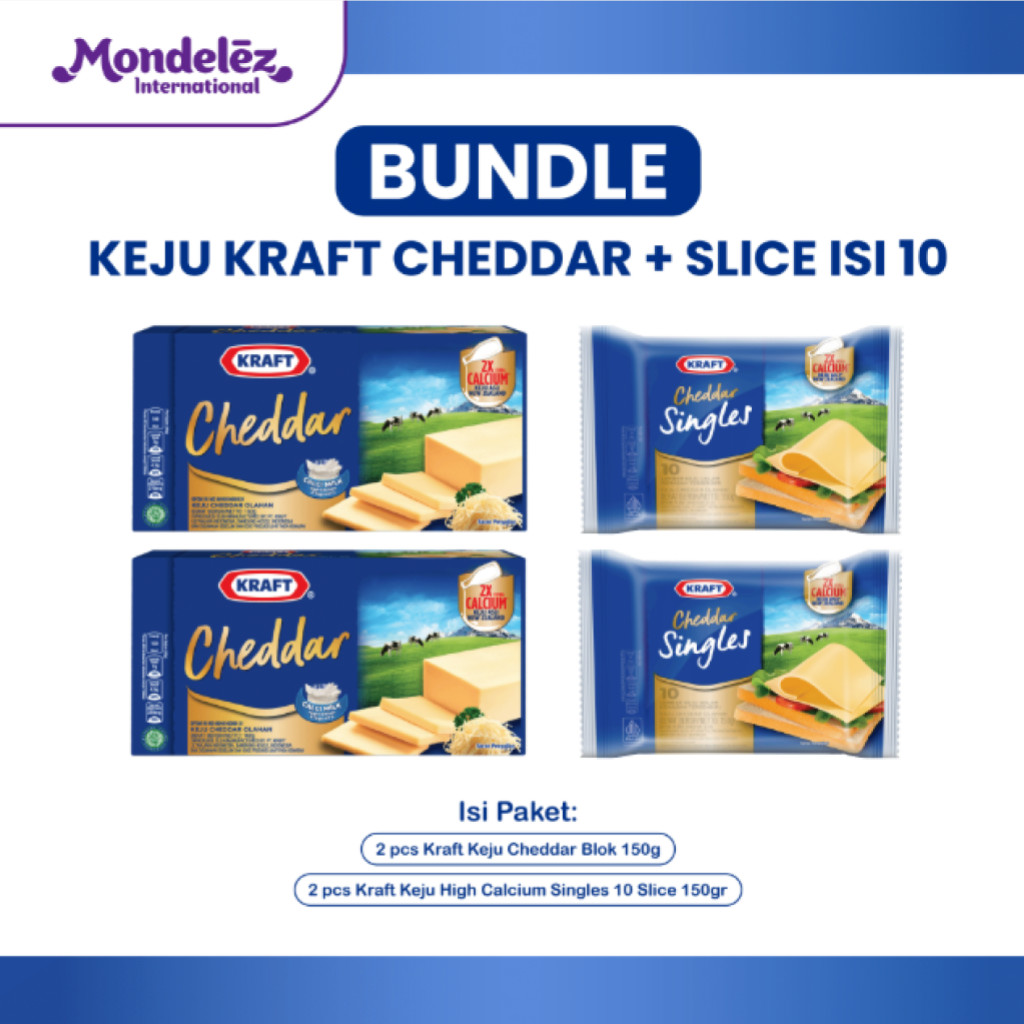 

[BUNDLE KRAFT CHEDDAR + SLICE] Paket Keju Cheddar 150gr + Singles 10 SLICE 150gr - Cheese berkualitas dari susu asli New Zealand [PAKET HEMAT]