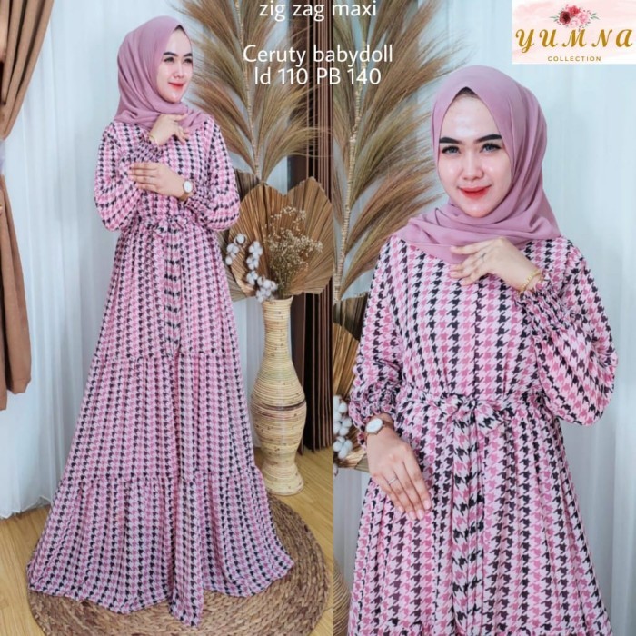 LARIS Baju Gamis Wanita Muslim Perempuan Dewasa Terbaru Zig Zag Maxi Ceruti