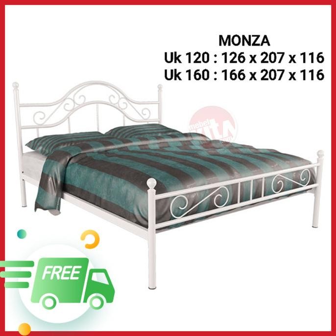 Ranjang Besi Putih MONZA Uk 120 x 200 dan160 x 200 Rangka Tempat Tidur ABD