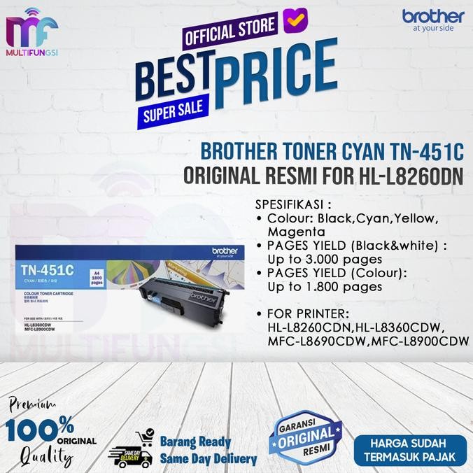 

Brother Toner Cyan TN-451C / TN451 C Original Resmi For HL-L8260DN