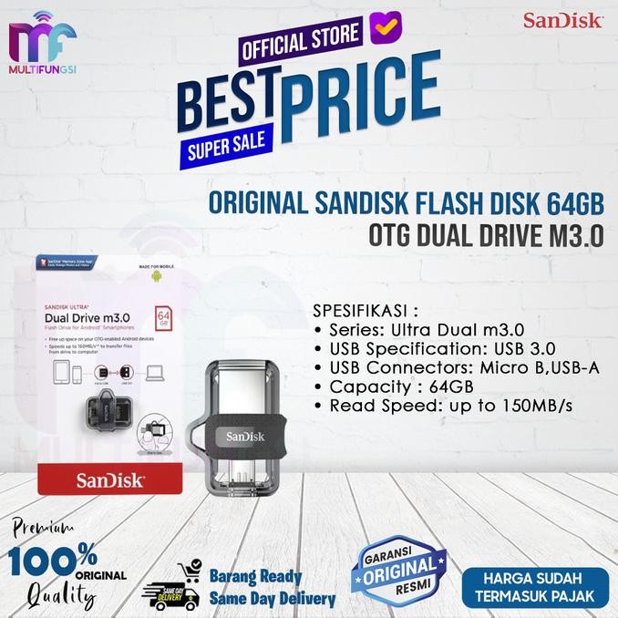 

ORIGINAL SANDISK FLASH DISK 64GB OTG DUAL DRIVE m3.0 / 64 GB USB3.0