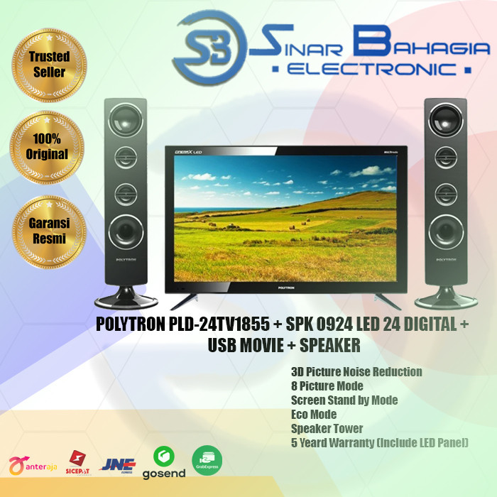 POLYTRON PLD-24TV1855 + SPK 0924 LED 24 DIGITAL + USB MOVIE + SPEAKER GARANSI 5 TAHUN (NEW) (KHUSUS 