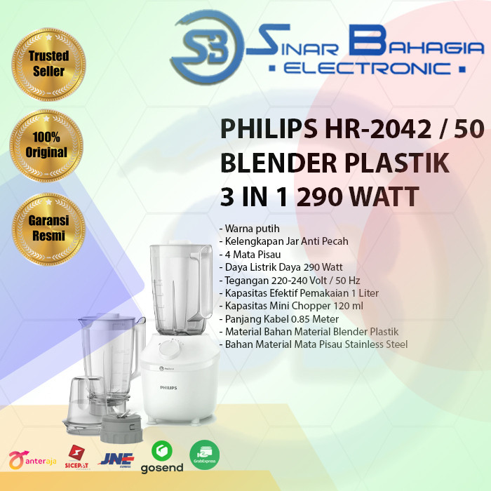 PHILIPS HR-2042 / 50 BLENDER PLASTIK 3 IN 1 290 WATT (NEW) (KHUSUS BANDUNG)