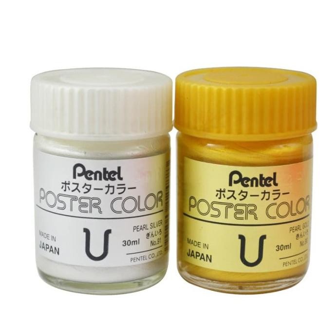 

BARU PENTEL POSTER COLORS PEARL GOLD DAN PEARL SILVER 30 ML CAT POSTER