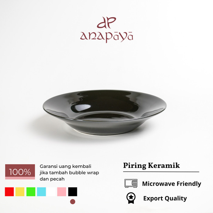 PIRING MAKAN KERAMIK 8.5INCH 22CM HITAM POLOS