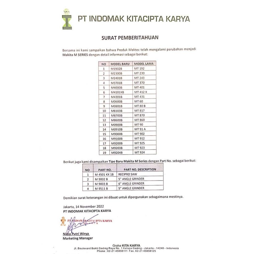 BOR TANGAN MAKTEC MT 80 B