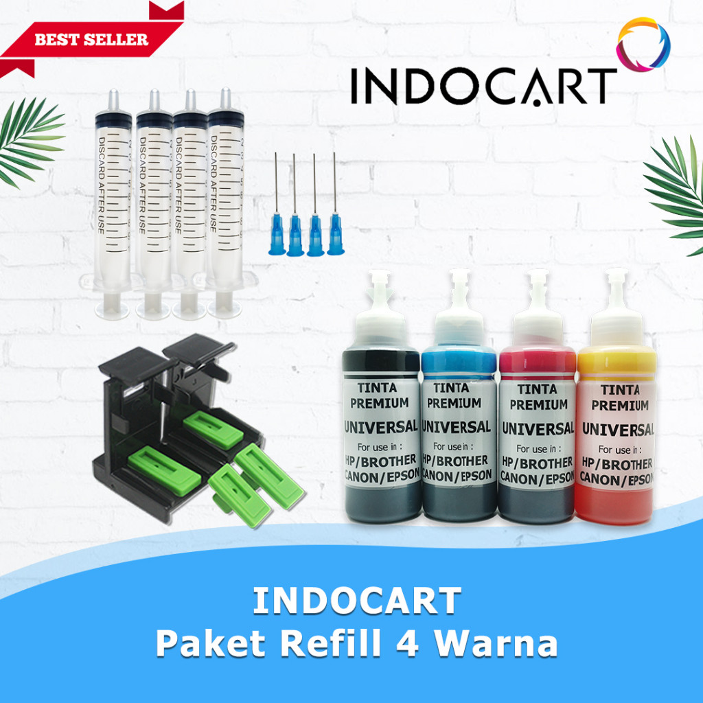 IndoCart Paket Tinta Refill utk Printer HP Canon+Clip