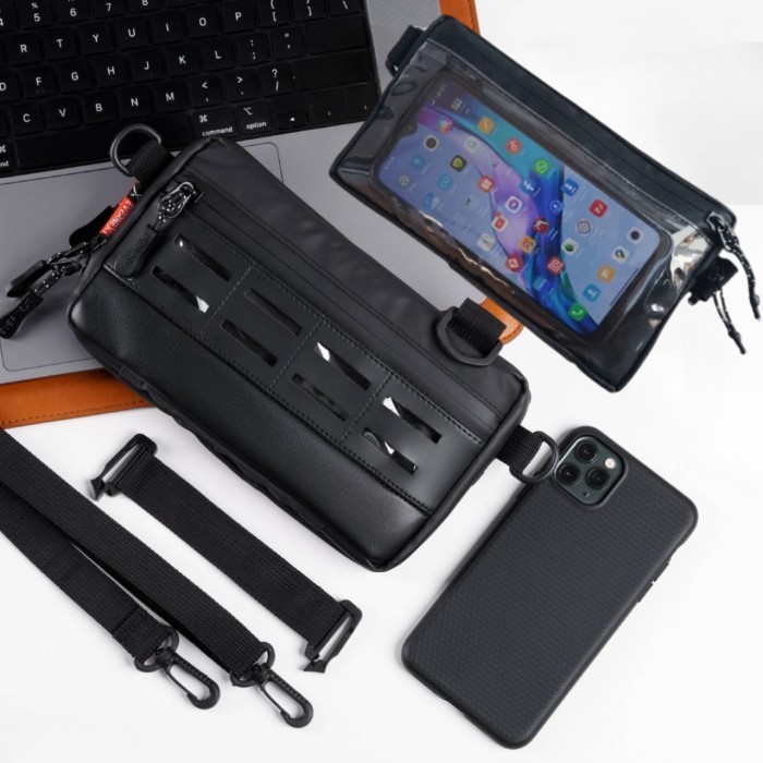 TERLARIS Tas Selempang Pria Pouchbag Dompet Hp Mini Hitam Transparan - Black