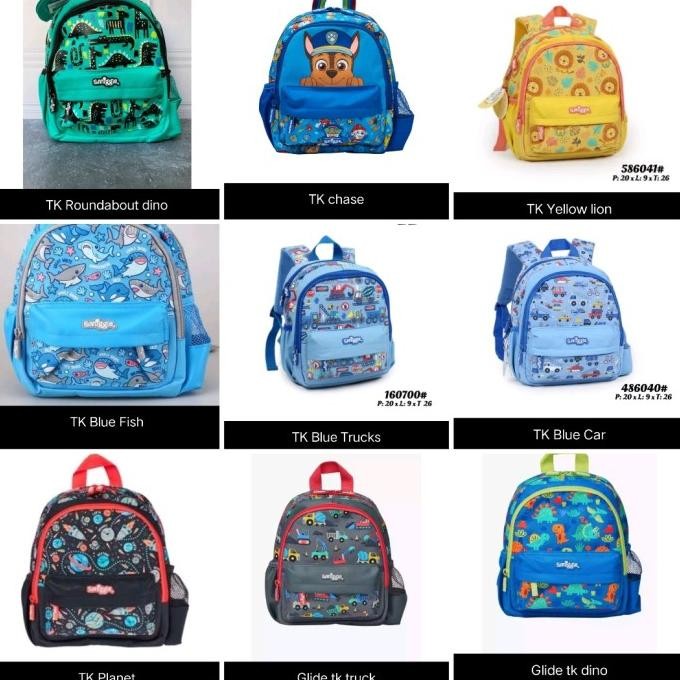 Smiggle Backpack Teeny Car, Dino, Chase, Skye/Tas Anak Tk Paud/Kado
