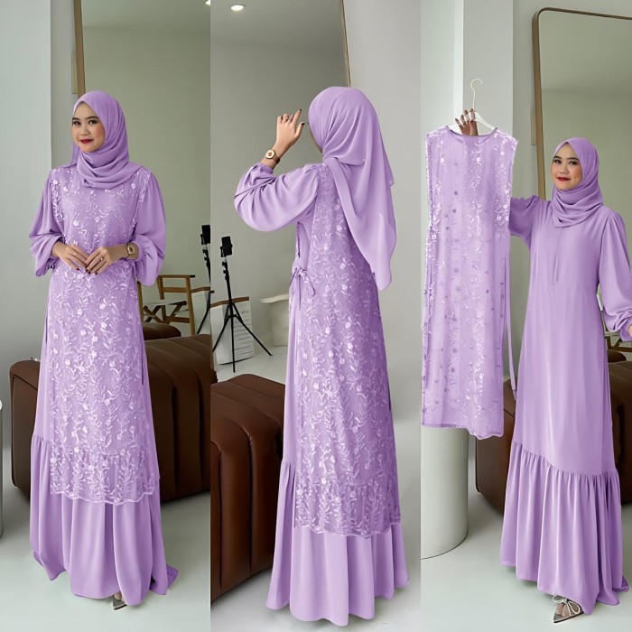 ORIGINAL Dress Sintia dress inner + outer brukat tile premium oneset dress kondangan gamis muslim wa