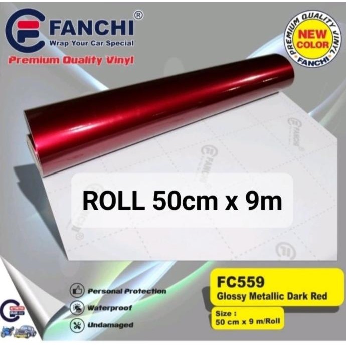 

FOR SALE ROL STICKER FANCHI FC559 GLOSSY METALLIC CANDY DARK RED 50CM X 9M ROLL