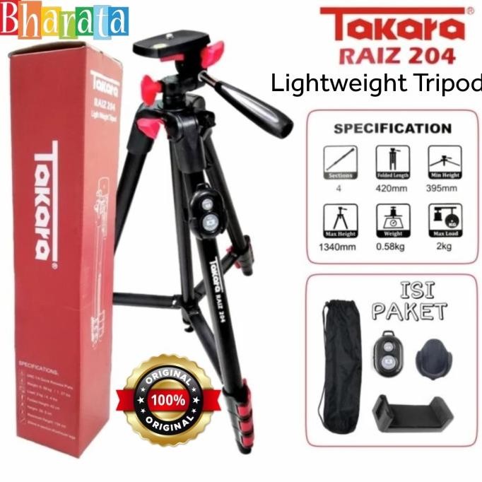 

Diskon! Takara RAIZ 204 With Bluetooth Remote + Phone Holder Tripod Kamera HP