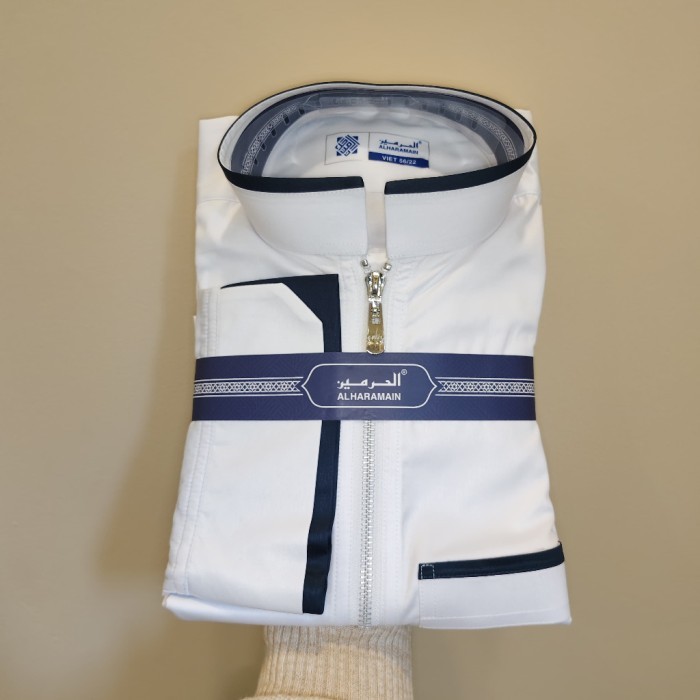 Promo AL Haramain Jubah / Gamis Pria Dewasa Premium Kombinasi Resleting (21) - Putih, 46 (REMAJA)