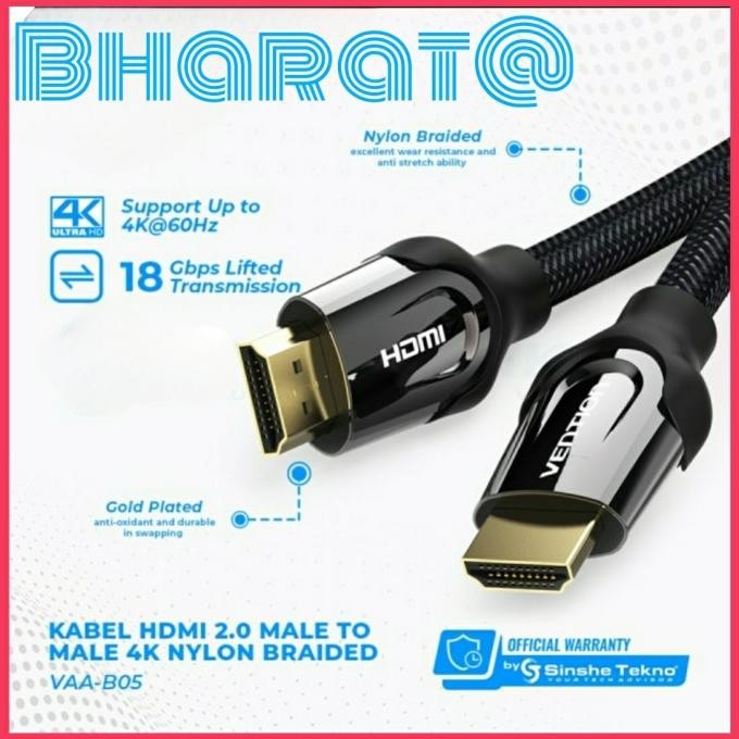 

Diskon! Vention Kabel HDMI High Speed VAA-B05 Nylon Braided 4K Premium