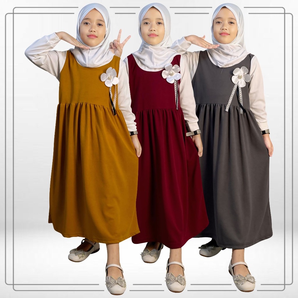 Baju Muslim GOGOFASHION 796 Gamis Anak Natasha Tempelan Bros Bunga