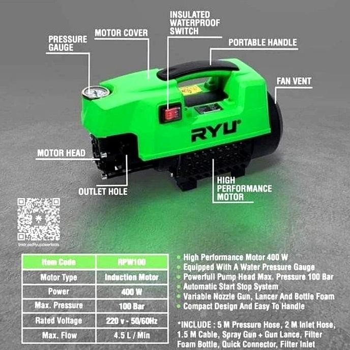 MESIN CUCI STEAM MOBIL MOTOR LISTRIK JET CLEANER RYU TEKIRO RPW 100 ORIGINAL DAN TERPERCAYA