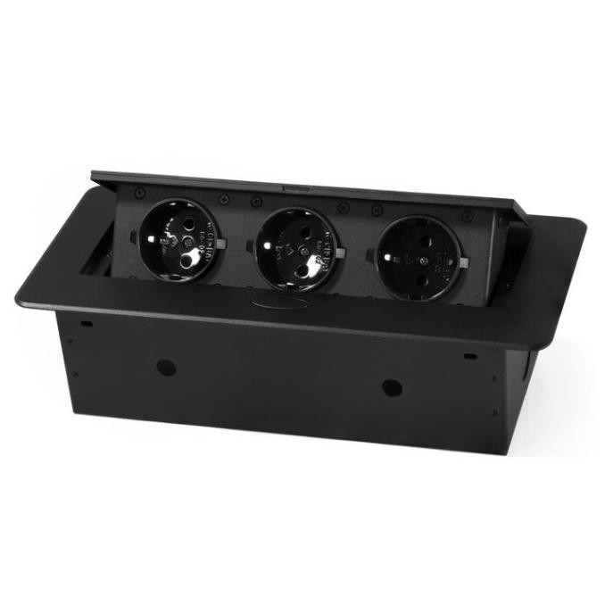 Stop kontak tanam meja meeting 3 socket pop up 3 lubang colokan alumunium gromet USB colokan lubang 
