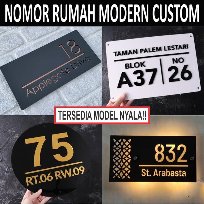 Nomor Rumah Acrylic Modern Timbul Negatif Nyala Led Diskon